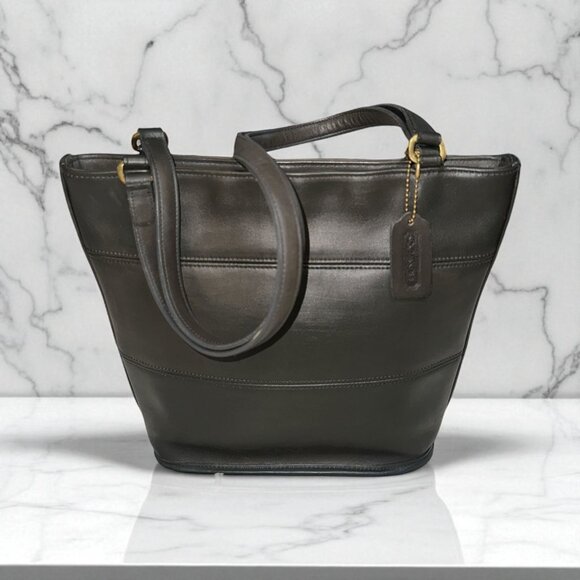 Coach Handbags - VTG Coach Tribeca Shopper Tote 9098 Dark Gray Leather Brass Shoulder Bag 90s USA